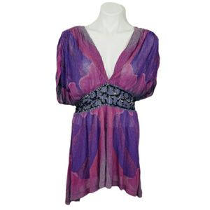 Free People Flowing Deep V Neck Beaded Top 🌷